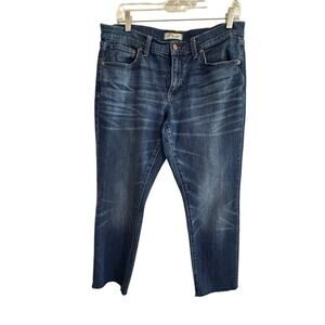 Madewell dark wash blue slim boyjean size 28 with raw hem